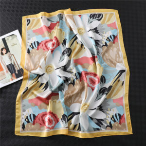 High Quality Floral Print Silk Square Scarf - Image 4