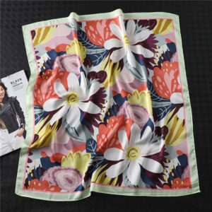 High Quality Floral Print Silk Square Scarf - Image 6
