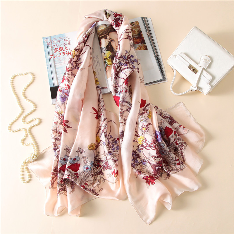 Luxury brand floral print silk scarves
