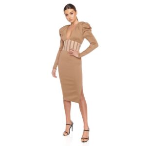 Sexy Puff Sleeve Cut Out Side Split Mesh Party Long Dresses