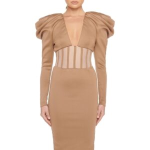 Sexy Puff Sleeve Cut Out Side Split Mesh Party Long Dresses - Image 4
