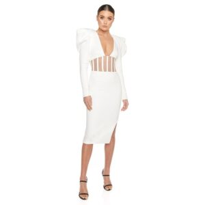 Sexy Puff Sleeve Cut Out Side Split Mesh Party Long Dresses - Image 6