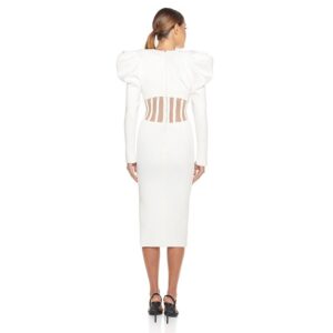 Sexy Puff Sleeve Cut Out Side Split Mesh Party Long Dresses - Image 7