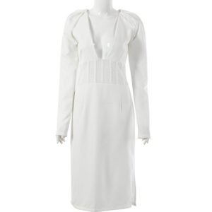 Sexy Puff Sleeve Cut Out Side Split Mesh Party Long Dresses - Image 8