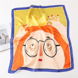 Square Neck Tie Cartoon Girl Print Silk Scarf - Image 3