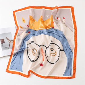 Square Neck Tie Cartoon Girl Print Silk Scarf - Image 4