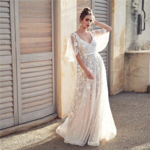 Fashion Lace Deep V Backless Evening Dress