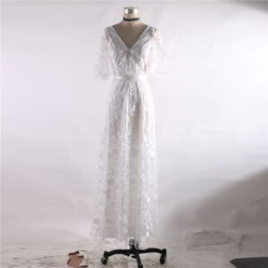 Fashion Lace Deep V Backless Evening Dress - Image 3