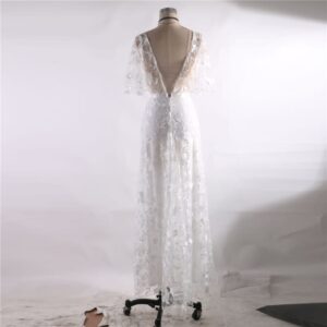 Fashion Lace Deep V Backless Evening Dress - Image 5