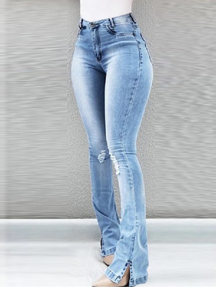 Hollow Ripped Flare Jeans - Power Day Sale