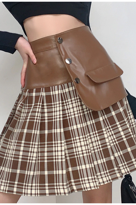 High street leather patchwork pleated skirts