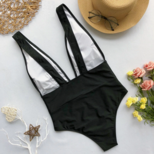 V-neck Sleeveless Cheeky Padded Bra One Piece Swimsuit - Image 10