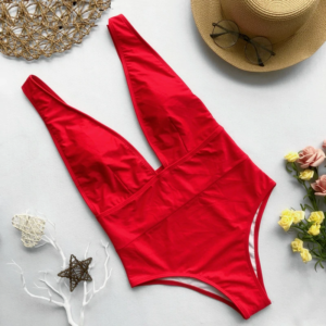V-neck Sleeveless Cheeky Padded Bra One Piece Swimsuit - Image 5