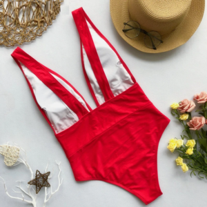 V-neck Sleeveless Cheeky Padded Bra One Piece Swimsuit - Image 6