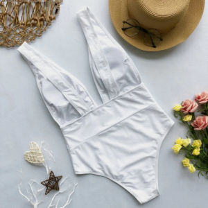 V-neck Sleeveless Cheeky Padded Bra One Piece Swimsuit - Image 7