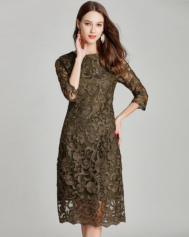 Elegant Flower Print Lace Vintage Style Dresses