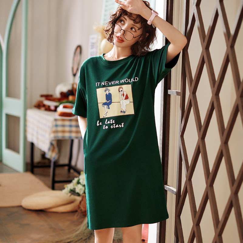 Good Quality Colored Cotton Short-sleeve Nightdress