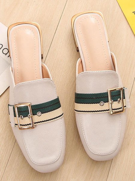 Mules PU Leather Square Toe Slip-On Puppy Heel Casual Shoes