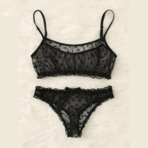 lingerie underwear Polka Dot Mesh Frill Trim Lace lingerie set