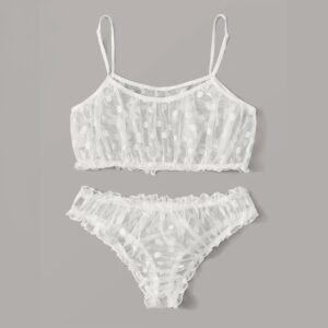 lingerie underwear Polka Dot Mesh Frill Trim Lace lingerie set - Image 3