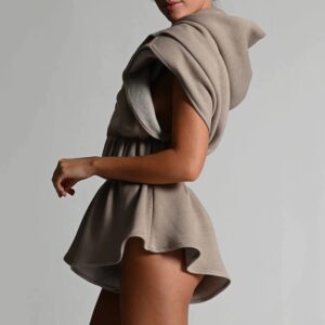 Casual Hoodied Sleeveless Crop Top Shorts Vintage Two Piece Set - Image 4