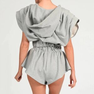 Casual Hoodied Sleeveless Crop Top Shorts Vintage Two Piece Set - Image 5