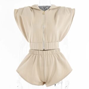 Casual Hoodied Sleeveless Crop Top Shorts Vintage Two Piece Set - Image 6