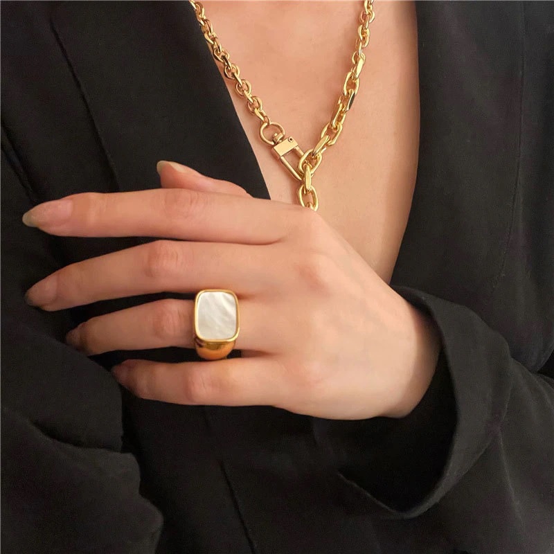 Geometric Rectangle Shell Ring Fashion Retro Jewelry