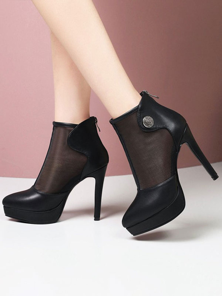 Pointed Toe Metal Details Stiletto Ankle Boots