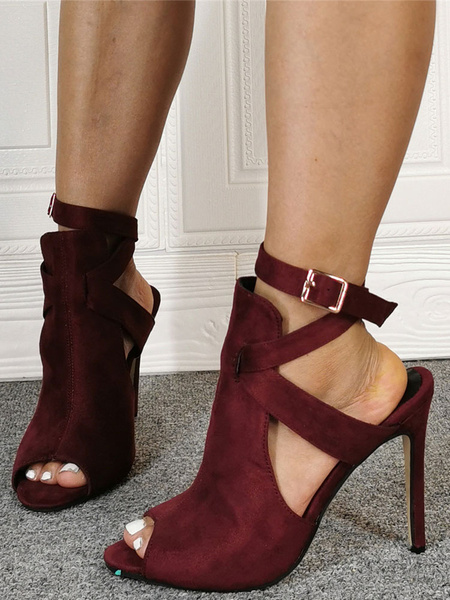 Suede Peep Toe Cut Out Ankle Strap High Heel Sandal Booties