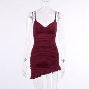 V-neck Ruched Ruffle Bodycon Dress - Image 9