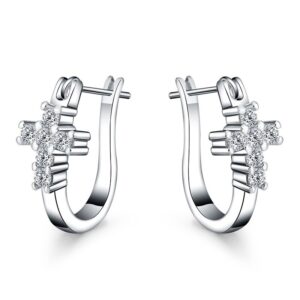 Zirconia Cross Hoop Earrings Fashion Jewelry - Image 3
