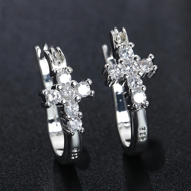 Zirconia Cross Hoop Earrings Fashion Jewelry