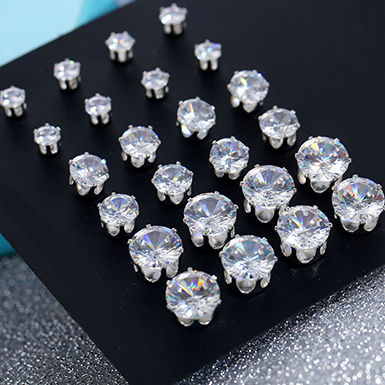 12 Pairs of Crystal Rhinestone Stud Earrings