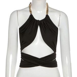 Chain Halter Neck Hollow Out Sexy Crop Tops - Image 4