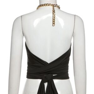Chain Halter Neck Hollow Out Sexy Crop Tops - Image 5