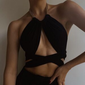 Chain Halter Neck Hollow Out Sexy Crop Tops - Image 6