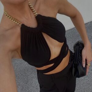 Chain Halter Neck Hollow Out Sexy Crop Tops - Image 2