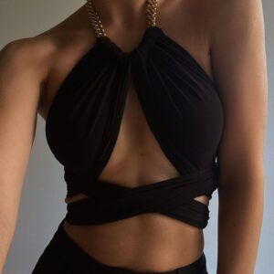 Chain Halter Neck Hollow Out Sexy Crop Tops - Image 3
