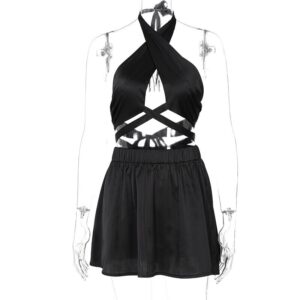 Criss-cross Halter Top Mini Matching Skirt Sexy 2 Piece Set - Image 5