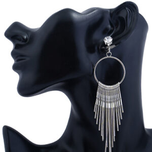 Descending Length Dangling Loop and Rod Earrings Diamond Stud - Image 4