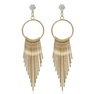 Descending Length Dangling Loop and Rod Earrings Diamond Stud - Image 2