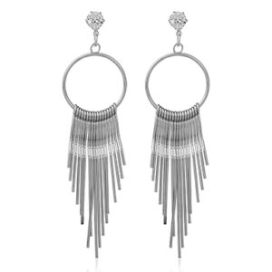 Descending Length Dangling Loop and Rod Earrings Diamond Stud - Image 3
