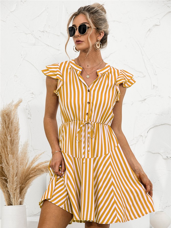 Fashion Cap Sleeve Striped Patchwork Dresses
