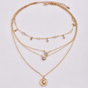 Four Gold Chain Set of Link Necklaces Starburst Sun Charms with Large Medallion - Image 2