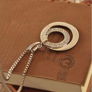 Long Chain Necklace Crystal Rhinestone and Silver Plated Pendant - Image 2