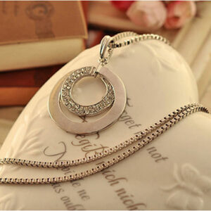 Long Chain Necklace Crystal Rhinestone and Silver Plated Pendant - Image 3