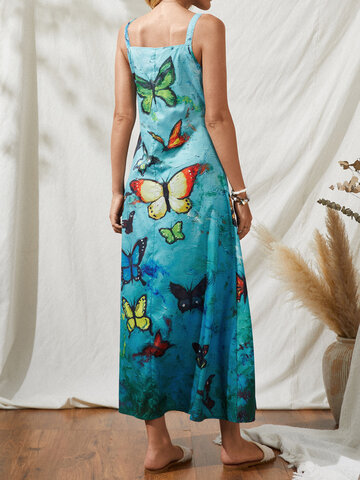 Casual Bohemian Butterflies Print Straps Dress - Power Day Sale