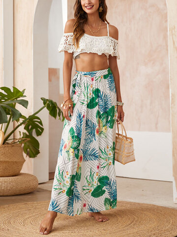 Casual Floral & Geometry Pattern Sun Protection Beach Skirt