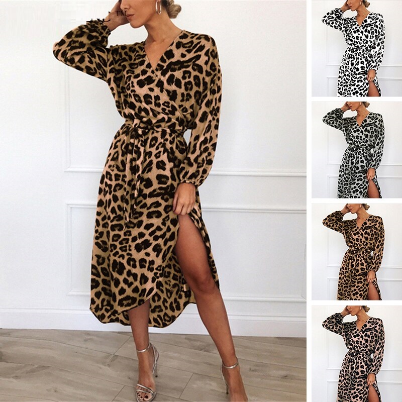 Chiffon Loose Vintage Floral Long Sleeve Shirt V-Neck Sexy Party Dresses